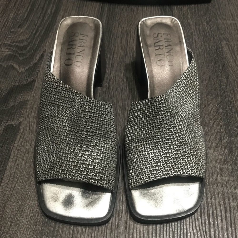 FRANCO SARTO Silver Slide In Heels 7.5 M